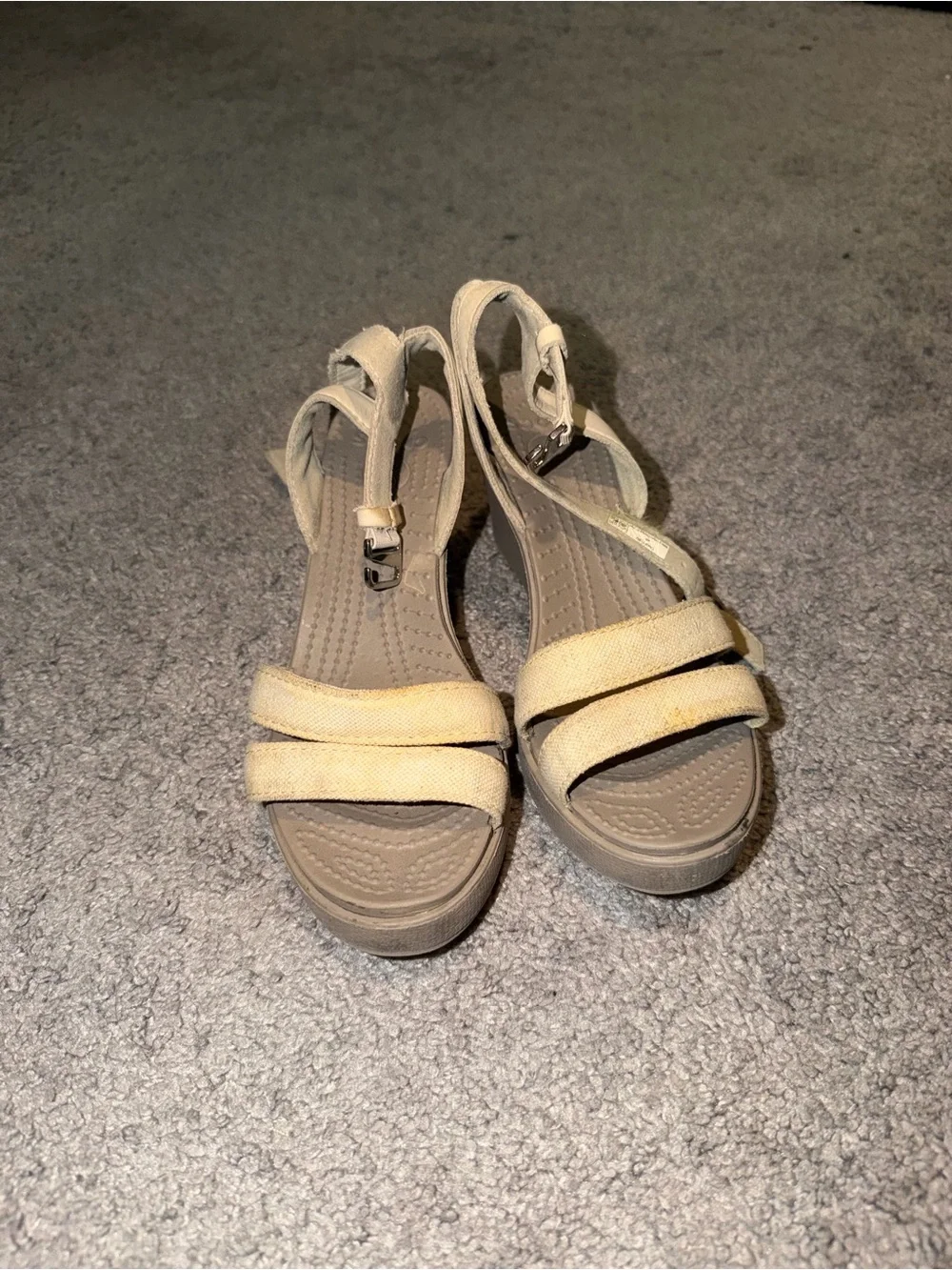 CROCS Beige Tan Wedge Sandals with Ankle Wrap